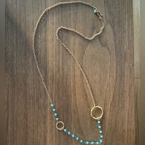 Anthropologie Gold + Blue Beaded Necklace